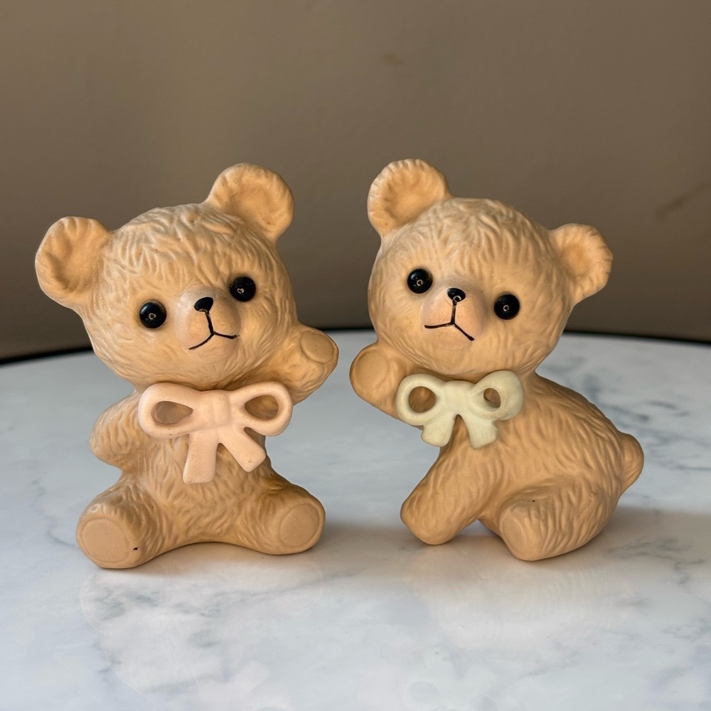 Vintage Homco Home Interiors Ceramic Teddy Bear Figurines Set of 2 Flip & Ann